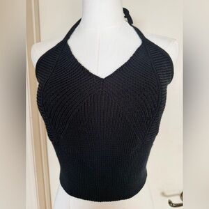 Big Star Black Knit Halter Crop Top Y2K Ribbed Size L (Fits XS/S)
